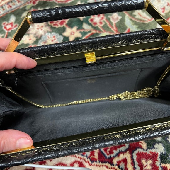 Vintage 30s Horch Meister Klasse Faux Croc Gold Hardware Made in Germany Clutch - Picture 6 of 9
